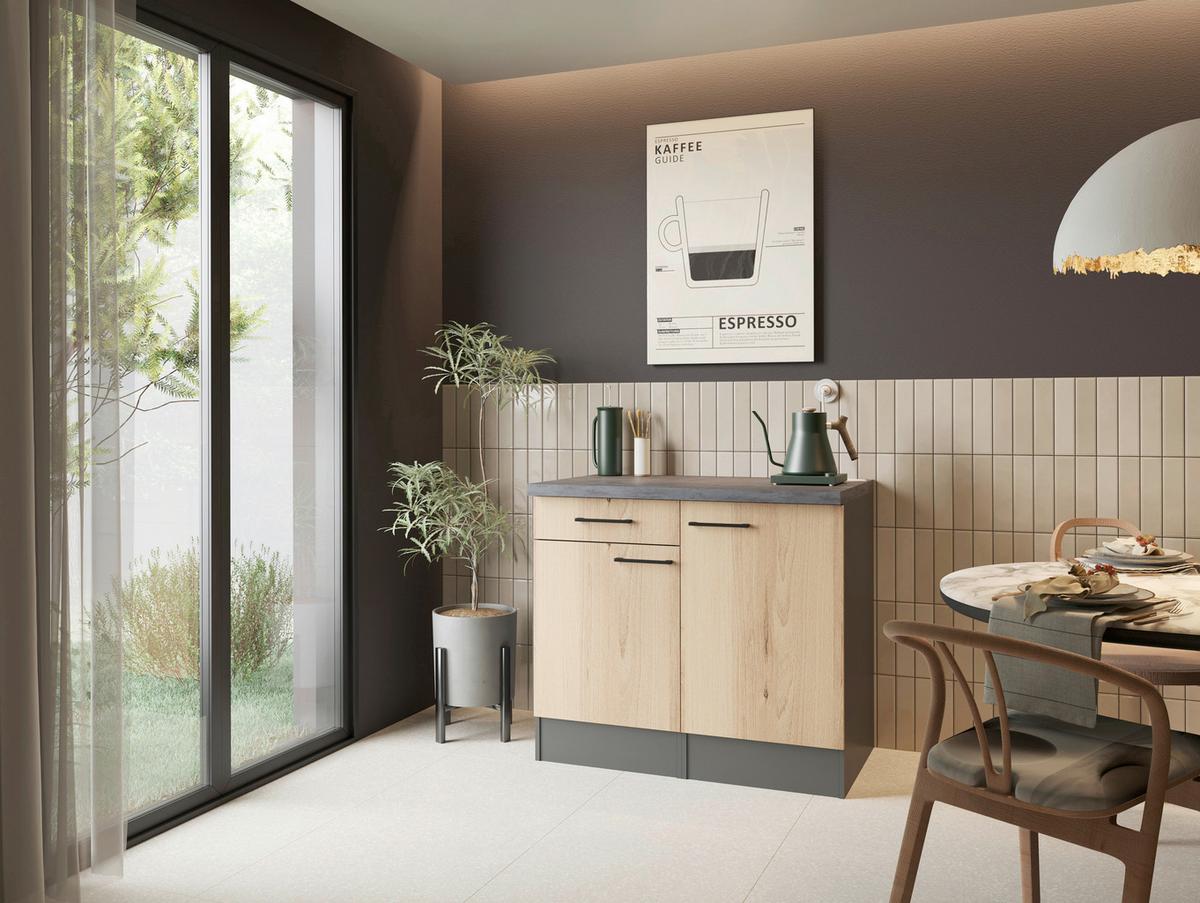 BUFFET Oliver, Grau Artisan B: 100cm - Eiche Artisan/Grau, Trend, Holzwerkstoff (100/90/60cm) - Respekta