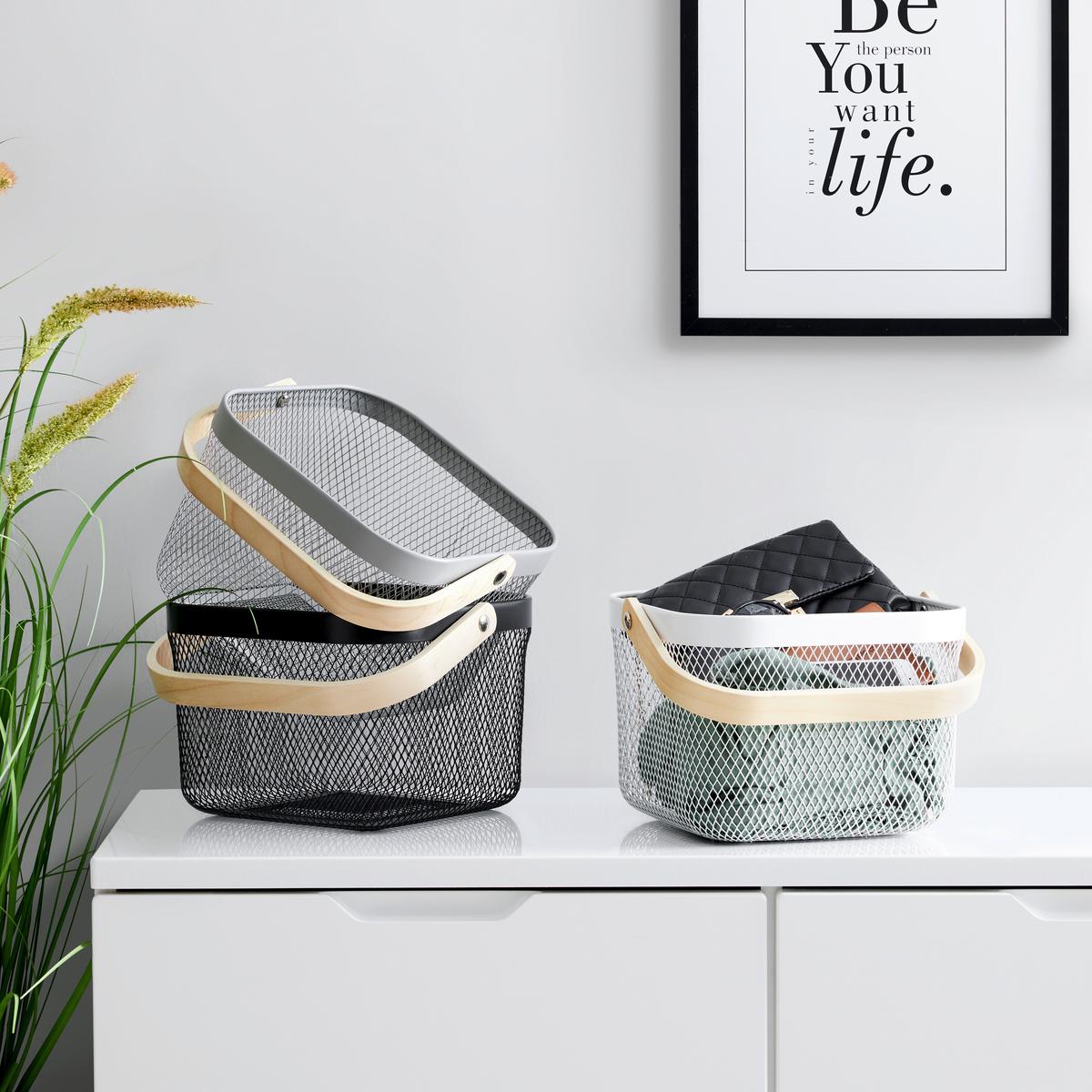 Univerzální košík BETTY - bílá, Moderní, kov/dřevo (26.8/25.5/17.5cm) - Mömax