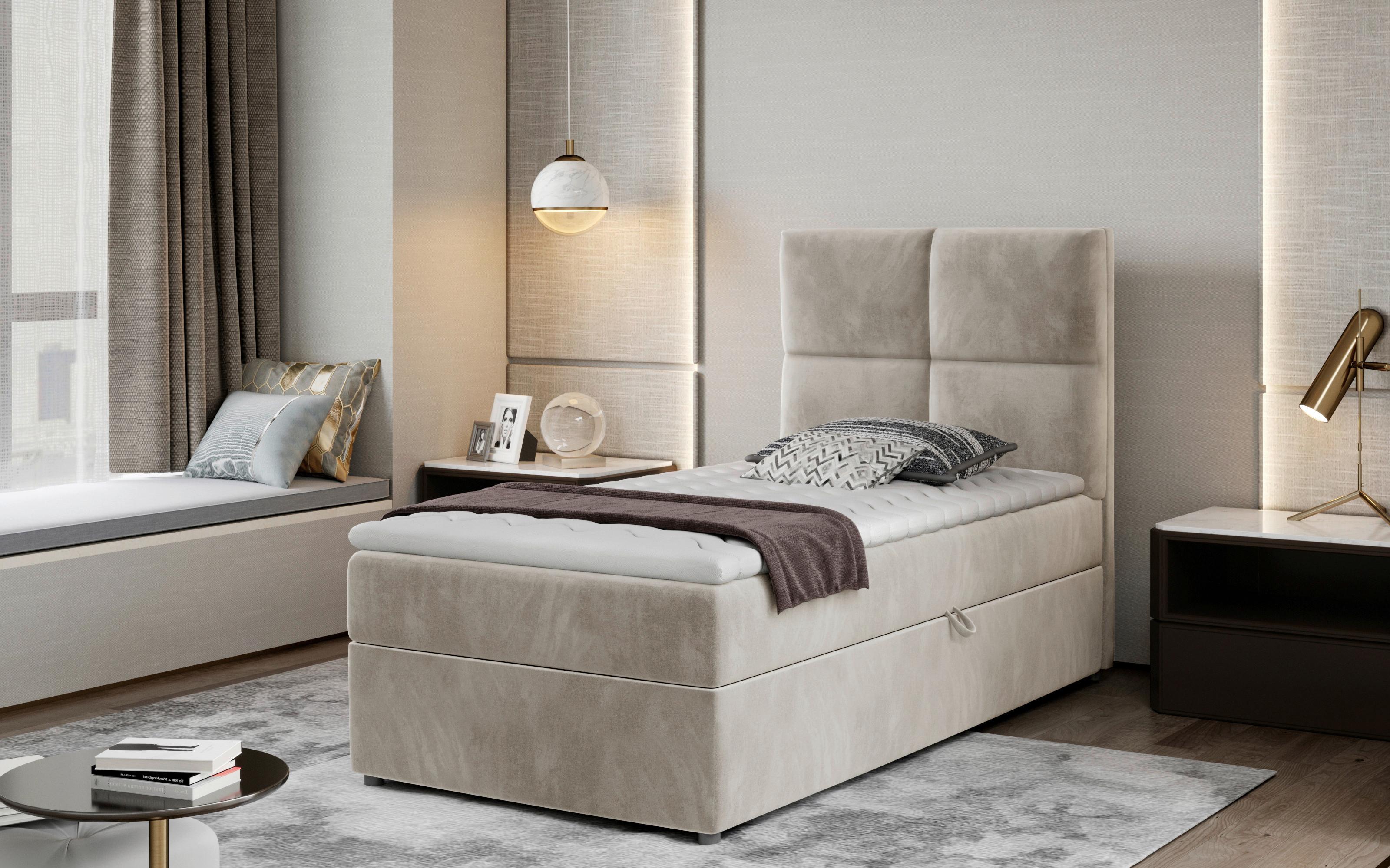 Boxbett Rivia Beige Lf: 90x200 Cm - Beige/Silberfarben, MODERN, Holz/Textil (90/200cm) - MID.YOU