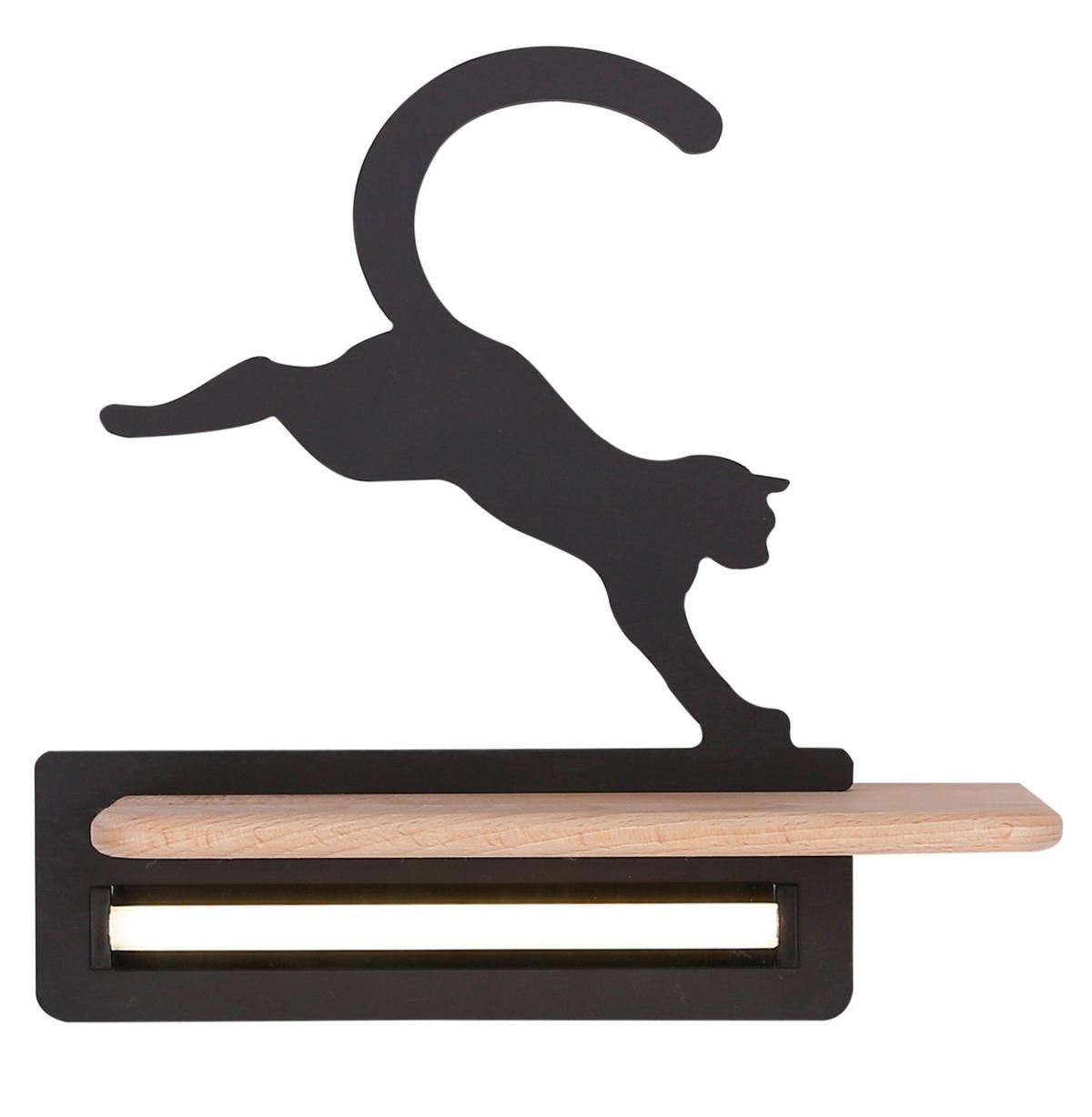 Kinderwandleuchte 21-75635 Cat - Schwarz, Basics, Holz/Holzwerkstoff (27/12/29cm)
