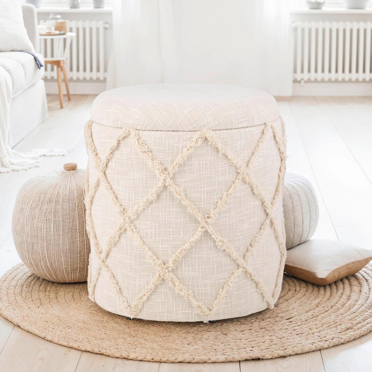 Hocker Creme B: 40cm - Creme, Basics, Textil (40/45cm) - Livetastic