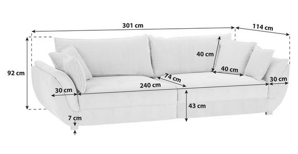 Big Sofa mit Schlaffunktion Guarda B: 301 cm Hellgrau - Hellgrau/Naturfarben, MODERN, Textil (301/92/114cm) - Luca Bessoni