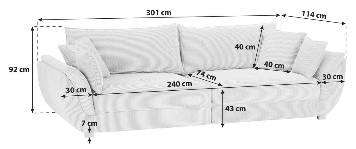 Big Sofa Mit Schlaffunktion Guarda B: 301 Cm Hellgrau - Hellgrau/Naturfarben, MODERN, Textil (301/92/114cm) - Luca Bessoni