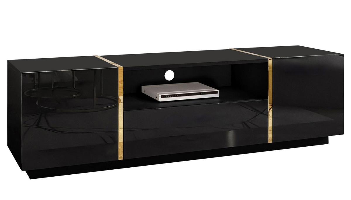 Lowboard Onyx - Schwarz Hochglanz/Schwarz, Design, Holzwerkstoff (158/46/41,3cm) - MID.YOU
