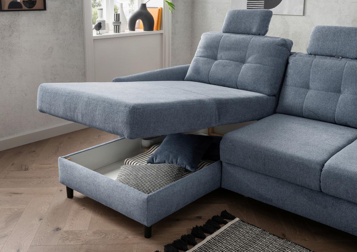 Ecksofa Brizzini Hellblau S: 176/250-280 cm - Blau/Schwarz, MODERN, Holz/Textil (176/250-280cm) - Livetastic