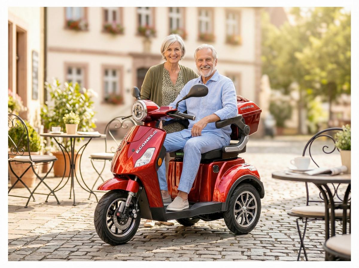 E-Seniorenmobil YOGI-IQ Blei-Akku, 3-Rad, 1000W - Rot, Basics, Kunststoff/Metall (152/67/102cm)