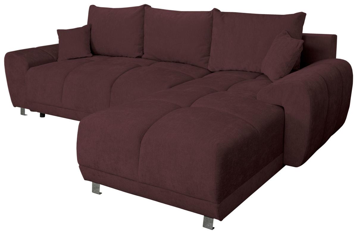 ECKSCHLAFSOFA Ramon, Dunkelrot S: 296x182 cm - Chromfarben/Beige, Trend, Textil (296/182cm)