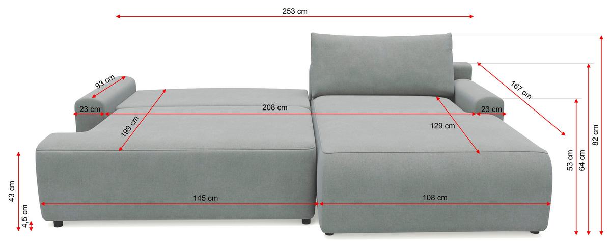 Eckschlafsofa Prag, Anthrazit S: 167x253 cm - Anthrazit/Schwarz, MODERN, Textil (167/253cm) - Trendmanufaktur