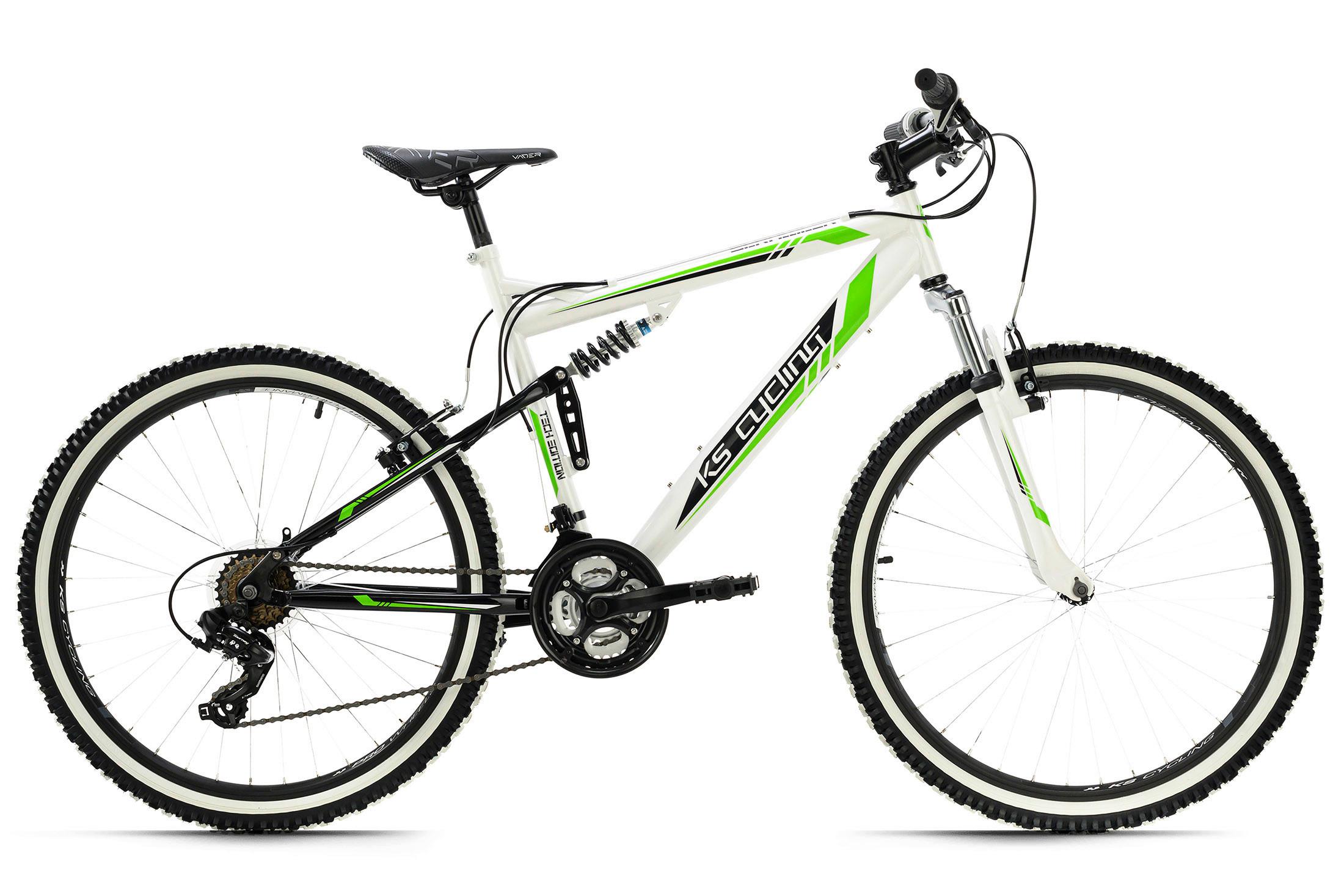 Mountainbike Fully 26 Zoll Scrawler 21 Gänge - Weiß/Grün, Basics, Metall (180/70cm) - KS Cycling