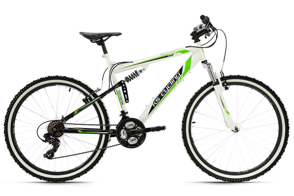 Mountainbike Fully 26 Zoll Scrawler 21 Gänge - Weiß/Grün, Basics, Metall (180/70cm) - KS Cycling