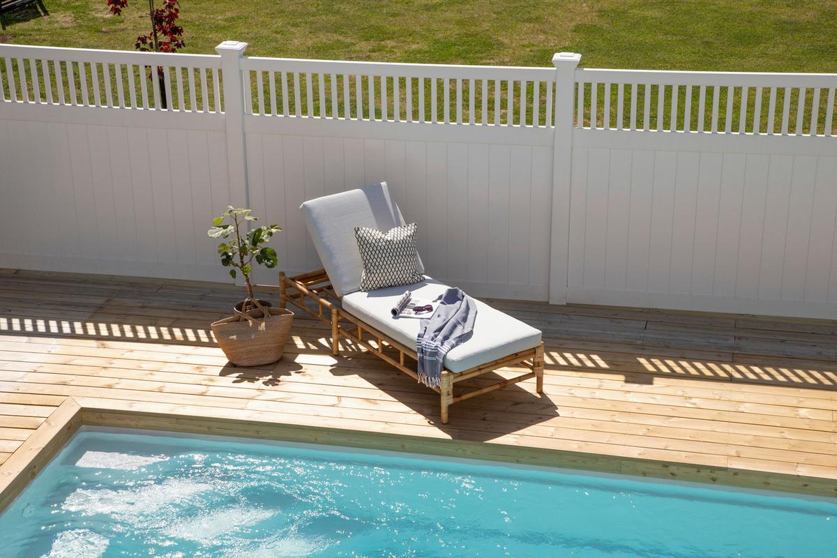 Sonnenliege Cane Bambus/Rattan/Textil +auflage - Hellbraun/Creme, KONVENTIONELL, Holz/Textil (80/35/210cm) - Gardenson