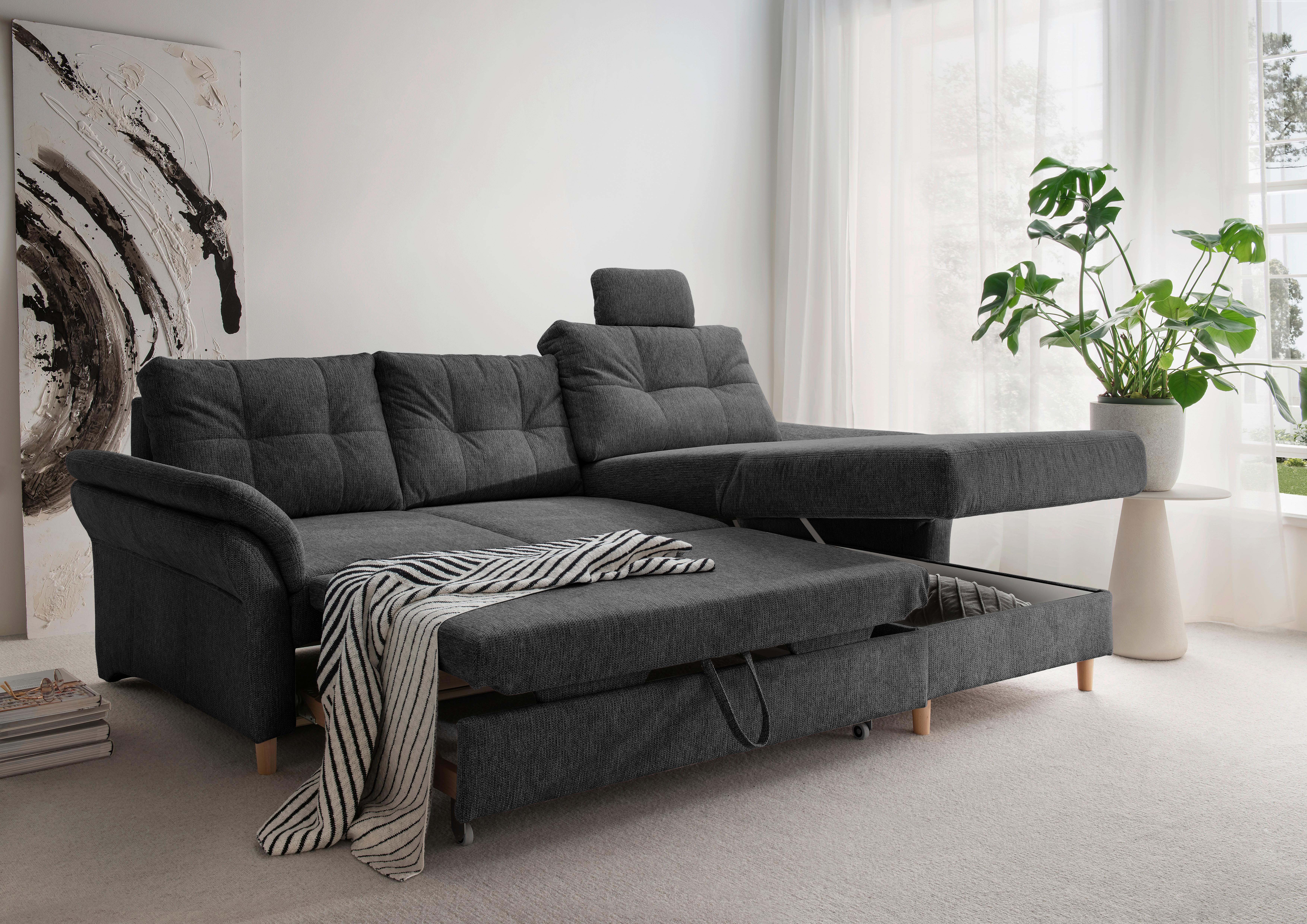 Ecksofa Brizzini inkl. Bettkasten, Anthrazit, 250x176 - Anthrazit/Naturfarben, MODERN, Textil (250/176cm) - Livetastic