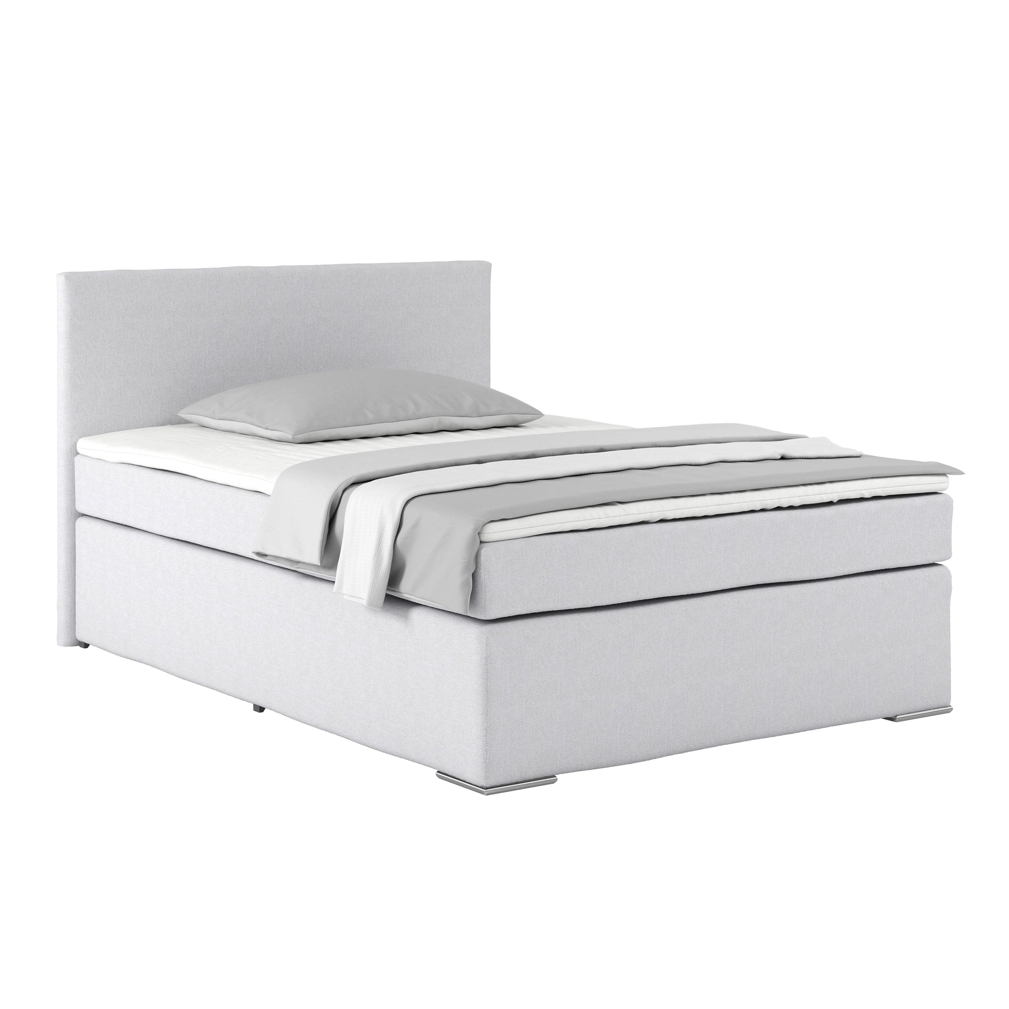Posteľ Boxspring Nero, 140x200 cm, bielo-sivá - šampanská/chrómová, Konventionell, kov/textil (140/200cm)