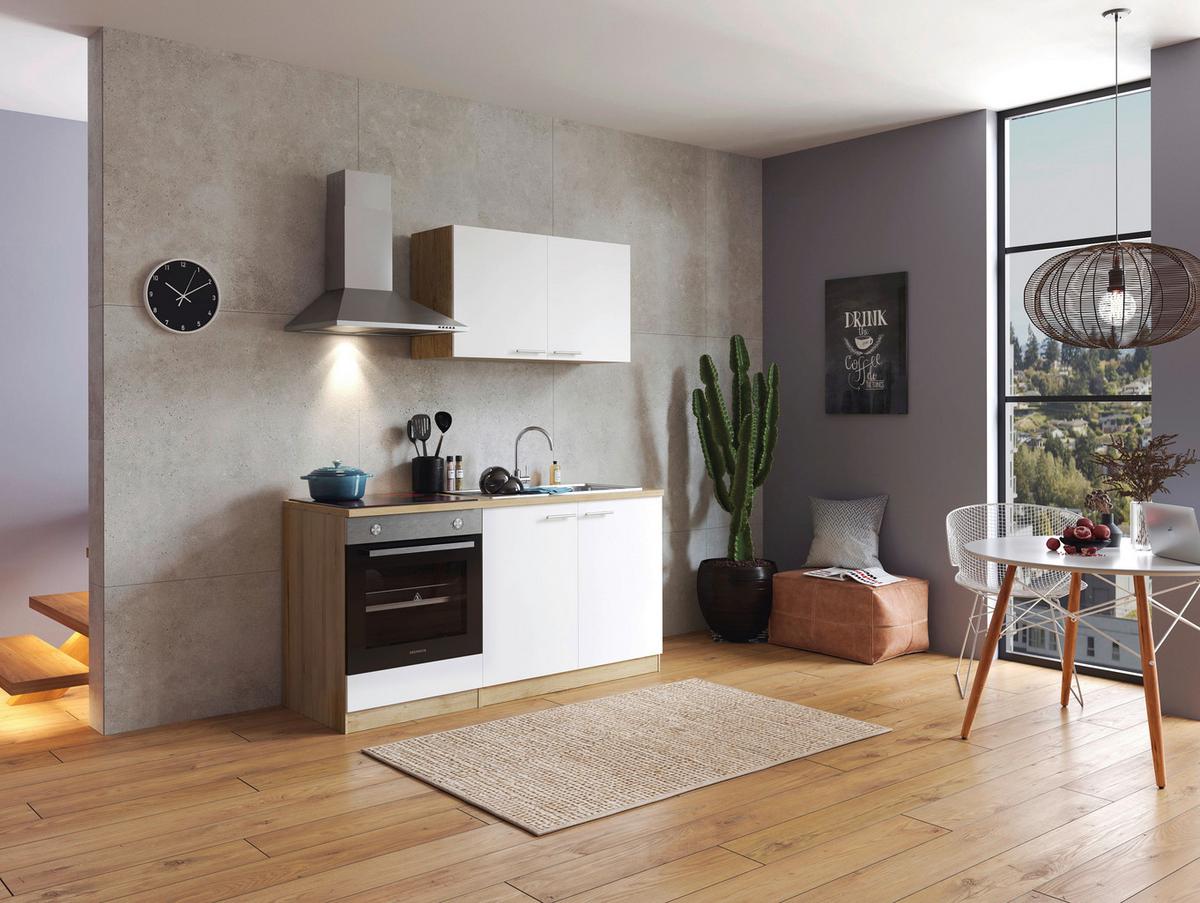 Miniküche Merle Weiß B: 160 Cm - Eichefarben/Weiß, Design, Holzwerkstoff (160cm) - Respekta