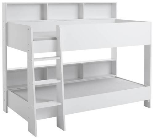 Etagenbett Sway Weiß mit Leiter + Regale - Weiß, Basics, Holzwerkstoff (90/200cm)