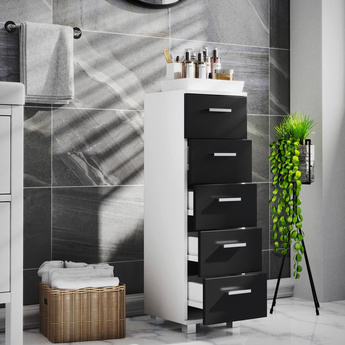 Highboard Zalo M Weiß/schwarz B: 30 Cm - Schwarz/Weiß, MODERN, Holzwerkstoff (30/94/30cm) - MID.YOU