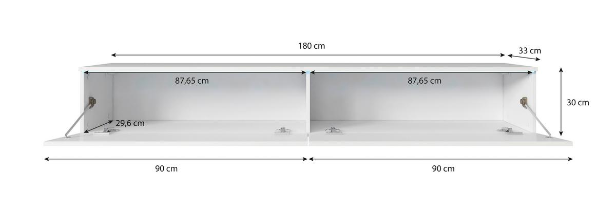 TV nízka komoda dekor betón/biela VL - sivá/biela s vysokým leskom, Lifestyle, kompozitné drevo/plast (180/30/33cm) - P & B