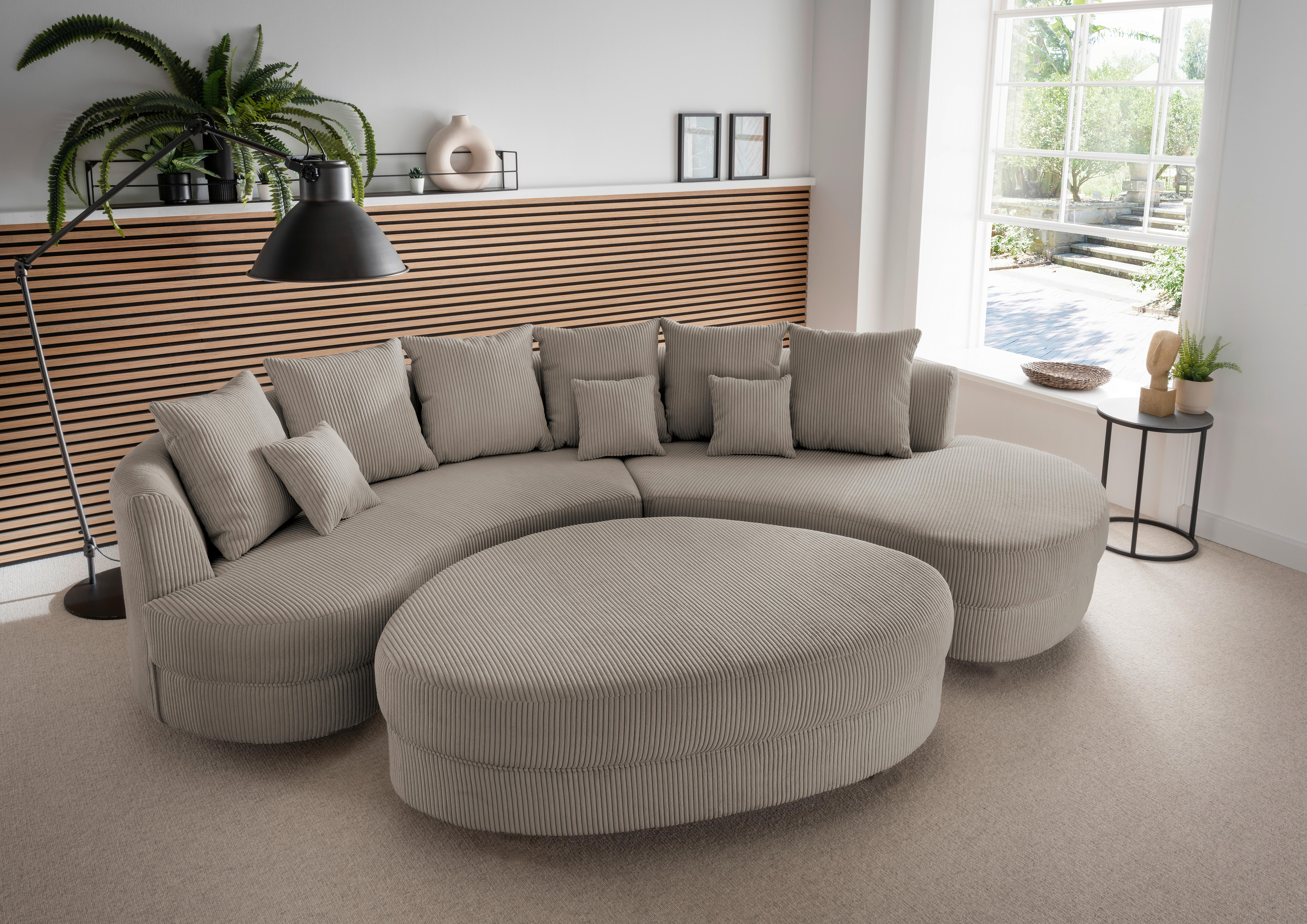 Wohnlandschaft Limoncello Graubraun S: 300x160 cm - Graubraun/Schwarz, Design, Textil (300/160cm) - Livetastic