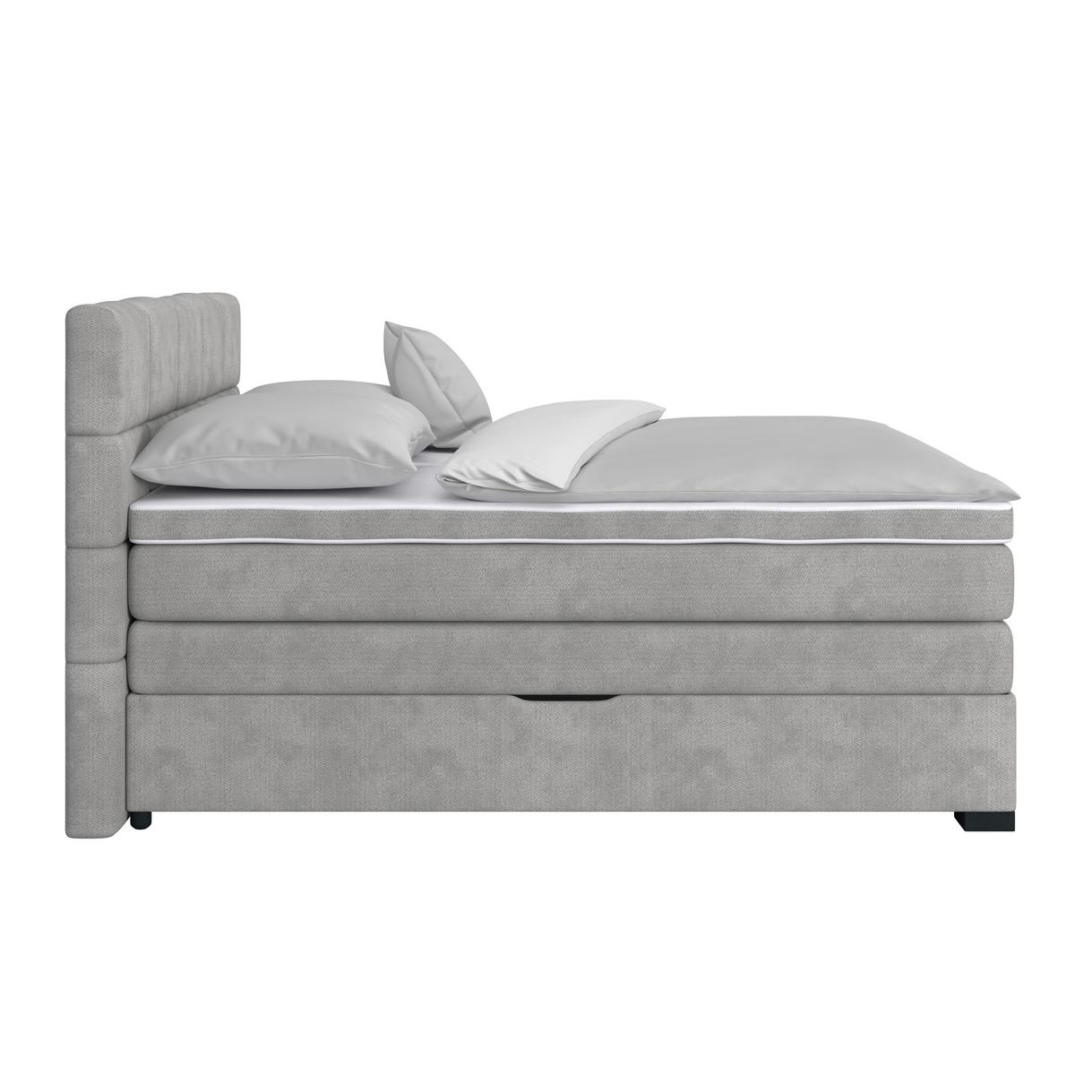 Boxspringbett April New Grau, LF: 200x200cm - Schwarz/Grau, KONVENTIONELL, Textil (200/200cm) - Sembella