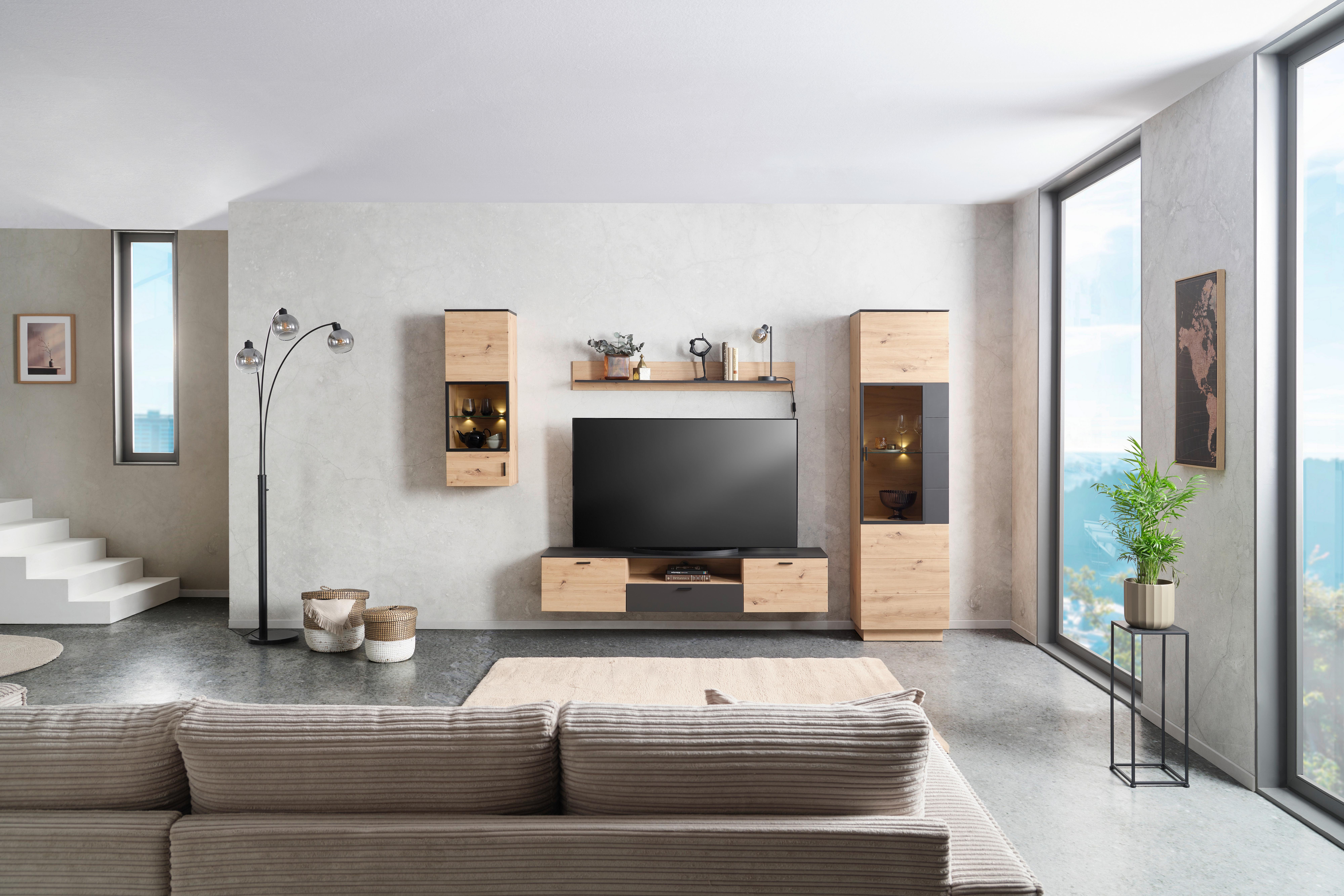 Tv-szekrény Tonale - Artisan tölgy/szürke, Modern, faalapú anyag (180/36/40cm)