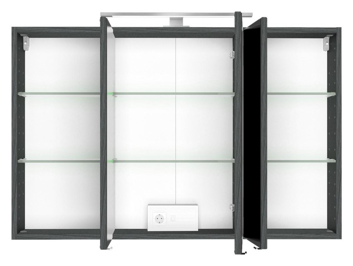 Badmöbel-set 3-tlg. Inkl. Led Arezzo B: 100cm, Eiche Dekor - Eichefarben/Silberfarben, Basics, Holzwerkstoff/Stein (100cm) - Held