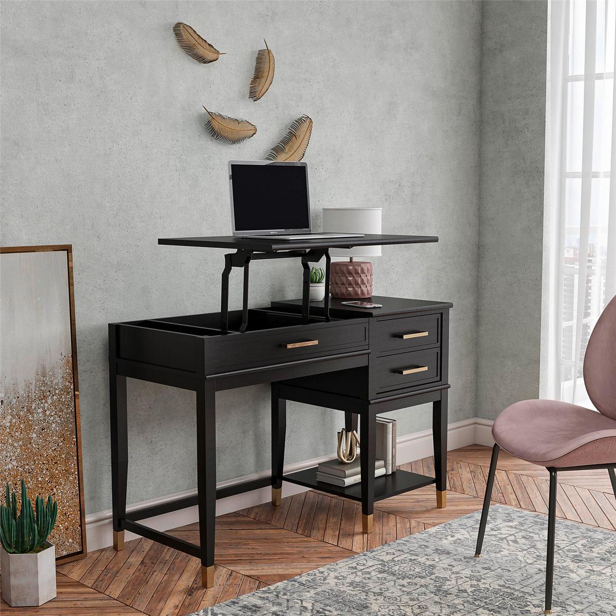 Schreibtisch Westerleigh Schwarz B: 77 cm - Schwarz, Design, Holzwerkstoff/Metall (115/77/49cm) - MID.YOU