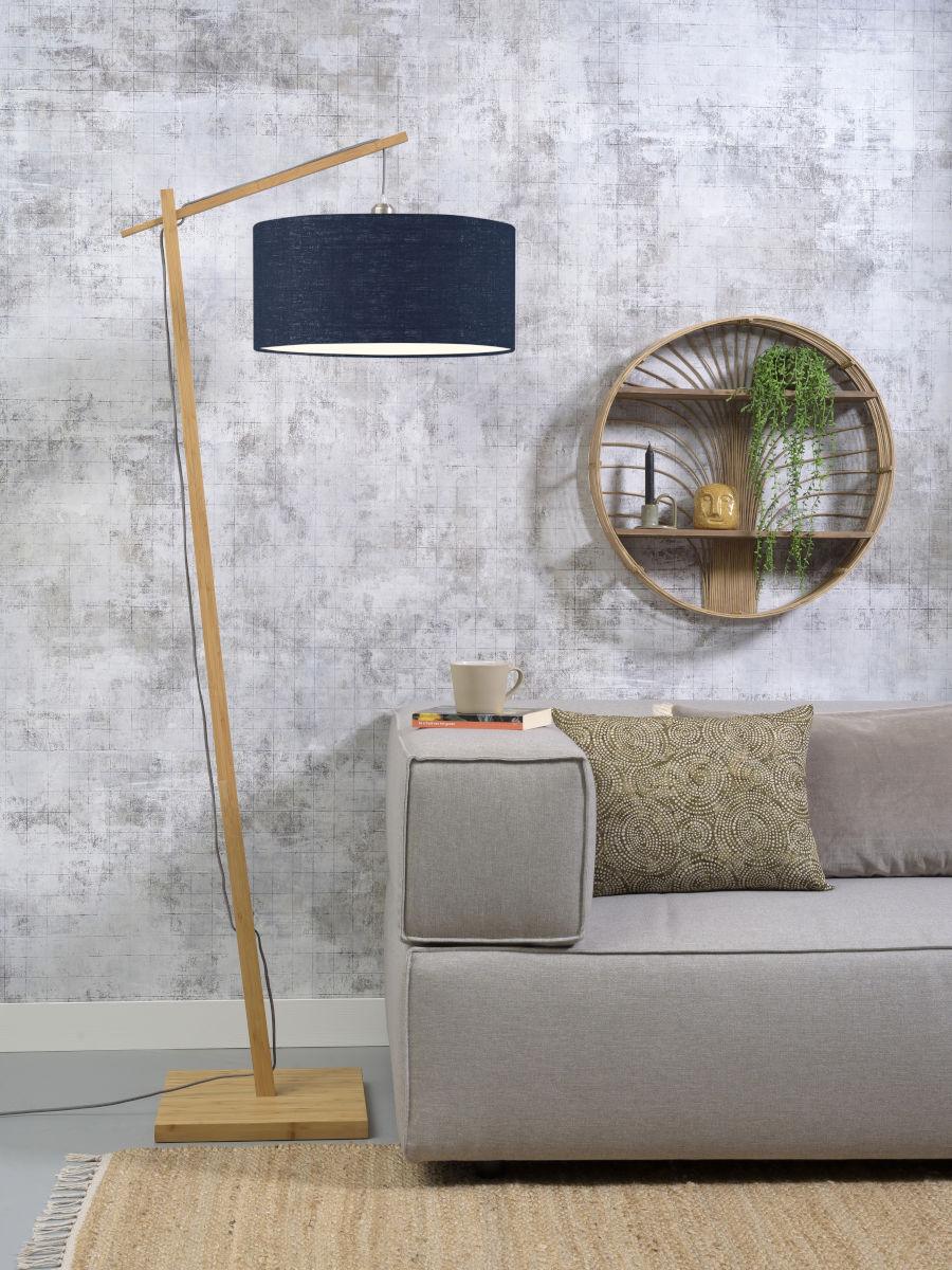 Stehlampe Andes Blau/ Naturfarben Mit Fußschalter - Blau/Naturfarben, Design, Holz/Textil (70/176cm) - Good & Mojo