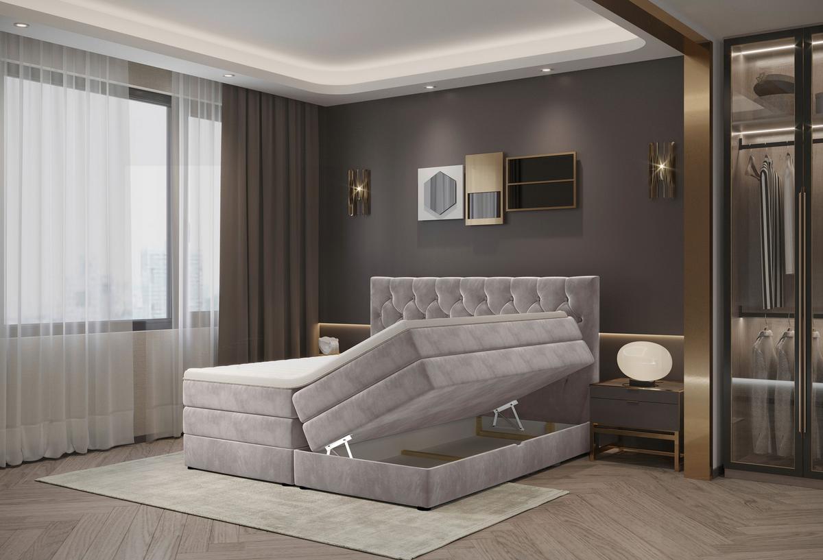 Boxspringbett Swing 2 Beige 180x200 Cm H3/h4 - Beige/Schwarz, ROMANTIK / LANDHAUS, Textil (184/121/212cm) - James Wood
