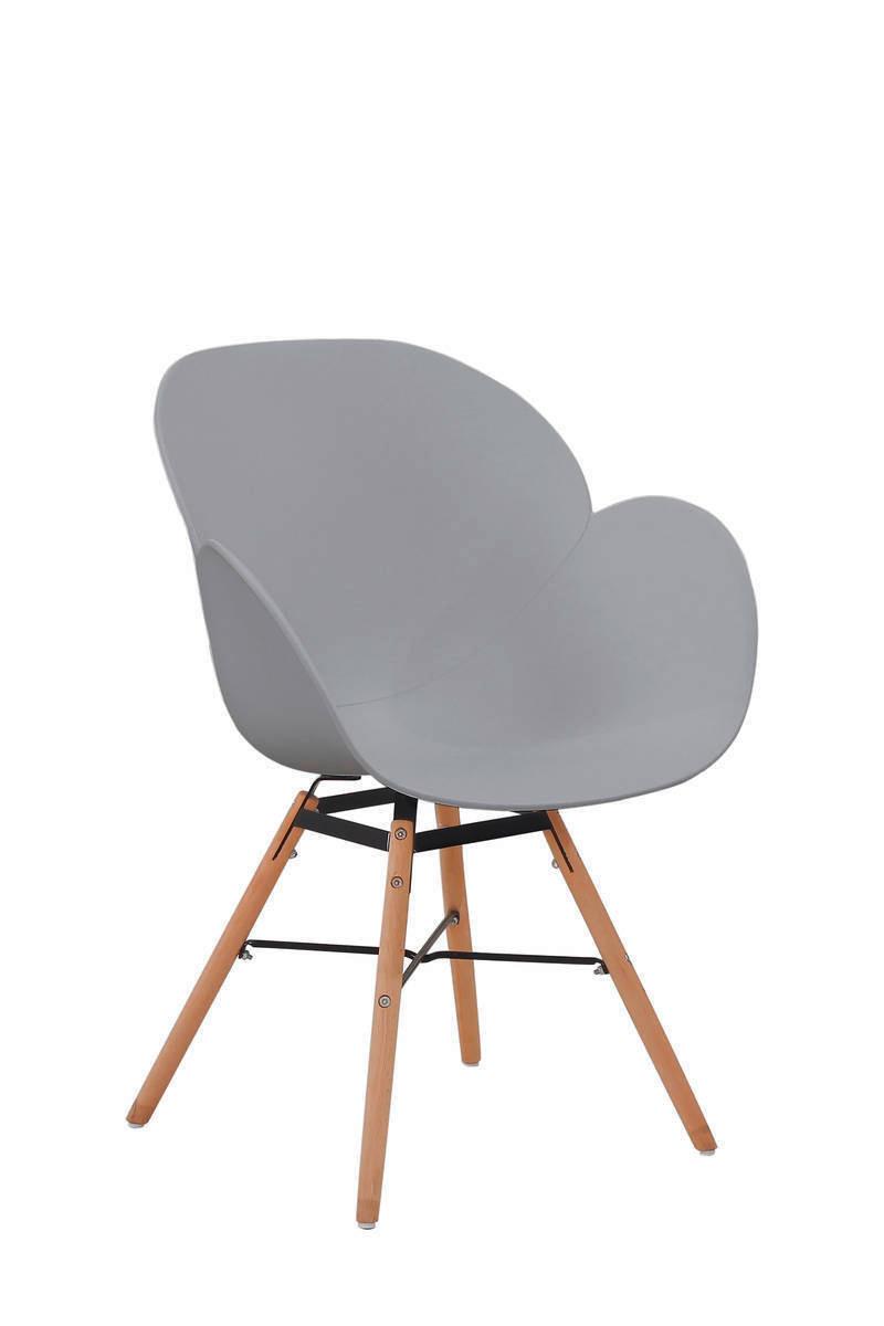 Armlehnstuhl Amalia Grau mit Holzbeinen 2er-Set - Grau, Design, Holz/Kunststoff (59/83,5/57,5cm) - Kayoom
