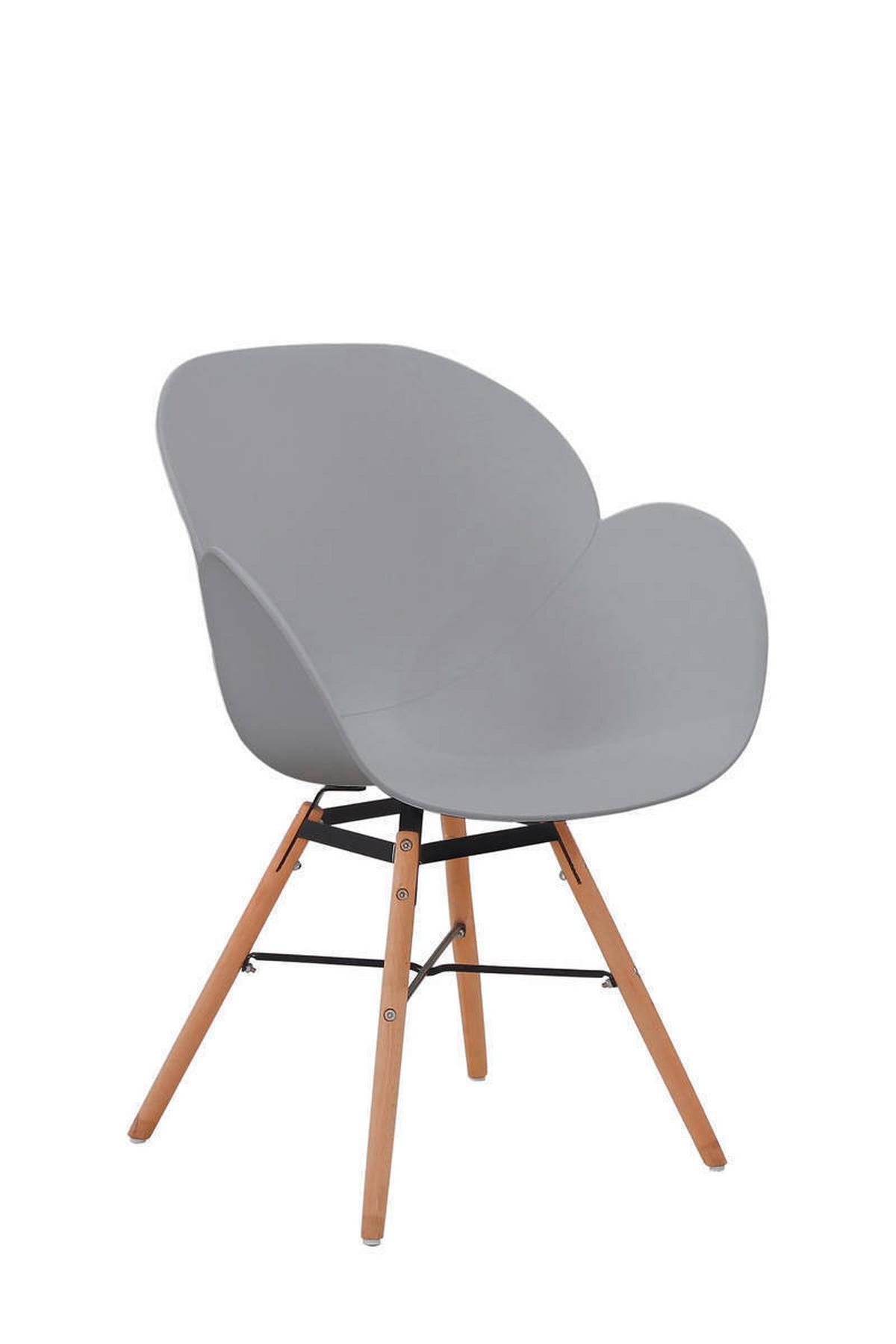 Armlehnstuhl Amalia Grau mit Holzbeinen 2er-Set - Grau, Design, Holz/Kunststoff (59/83,5/57,5cm) - Kayoom