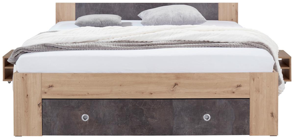 Postel s úložným prostorem Azurro 180x200, tmavě šedá/dub - barvy dubu/tmavě šedá, Moderní, kompozitní dřevo (180/200cm)