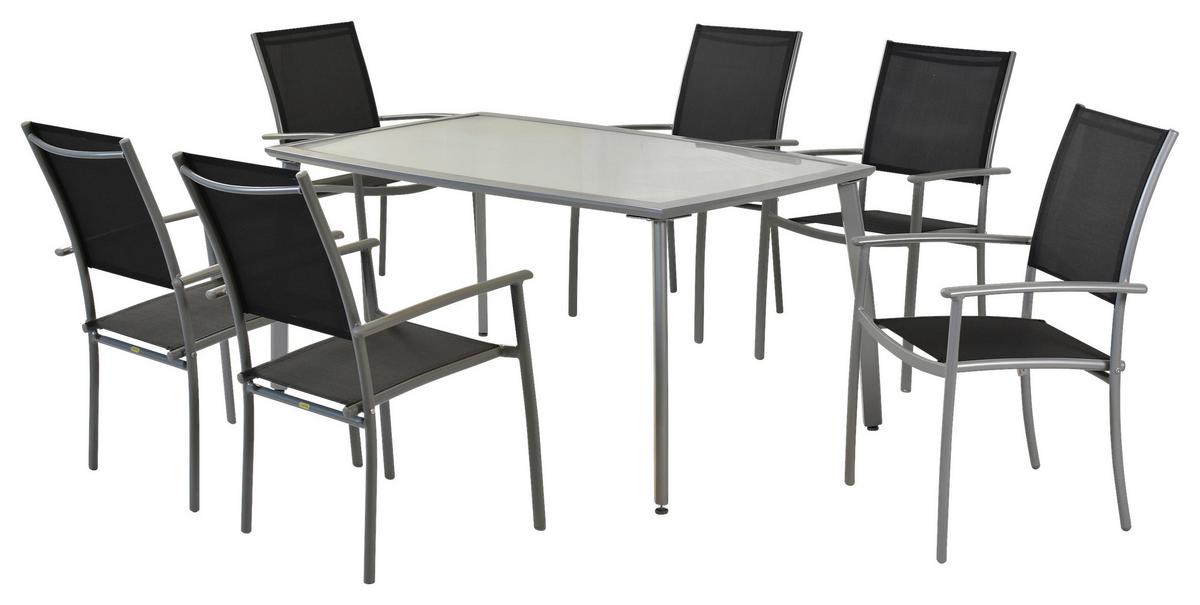 Gartenset Milano - Silberfarben/Schwarz, MODERN, Textil/Metall - Gardenson