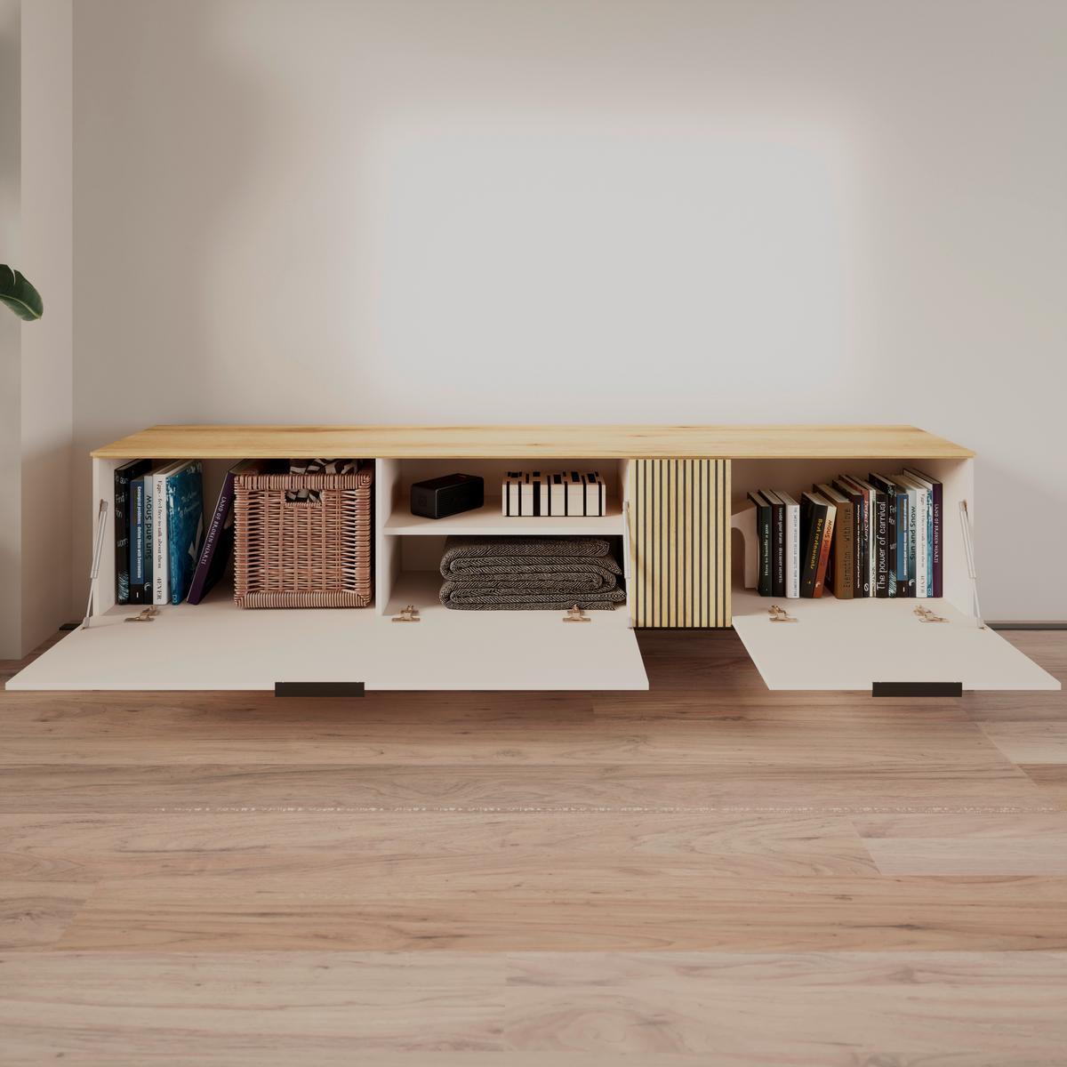 Stapelprogramm King Eichefarben/Kaschmir B:310,2cm - Kaschmir/Eichefarben, MODERN, Glas/Holzwerkstoff (310,2/200/40cm)
