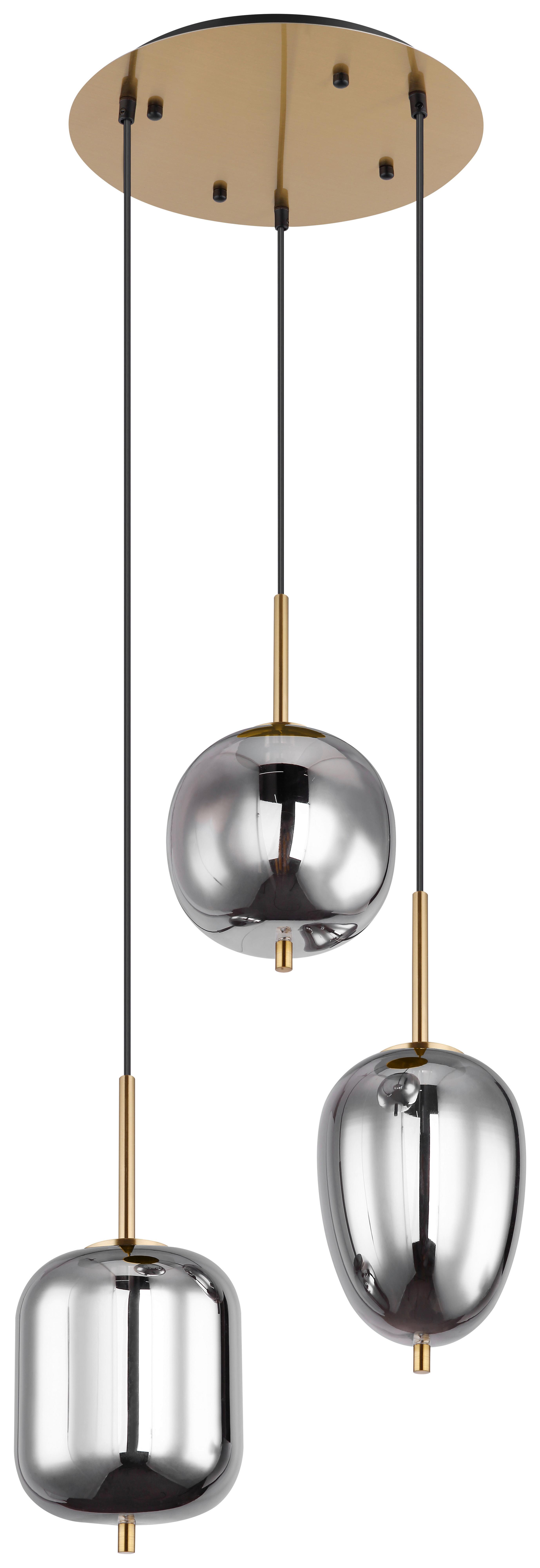 Hängeleuchte Blacky Ø 46 cm 3-Flammig - Messingfarben, Design, Glas/Metall (46/120cm) - Globo