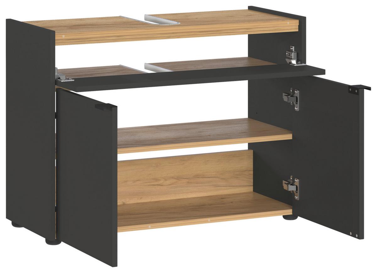Badezimmer Forano B: 80 cm Graphitfarben Eichefarben - Eichefarben/Schwarz, MODERN, Holzwerkstoff (80/60/34cm) - Germania