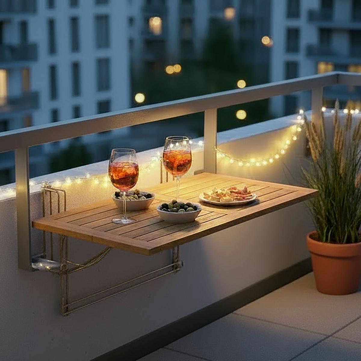 STOLEK NA BALKÓN HELENA - barvy stříbra/barvy akácie, Moderní, kov/dřevo (75/35/45cm) - Bessagi Garden