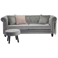 Chesterfield-Sofa Velvet - Hellgrau, Design, Holz/Textil (217/80/88cm) - Livetastic