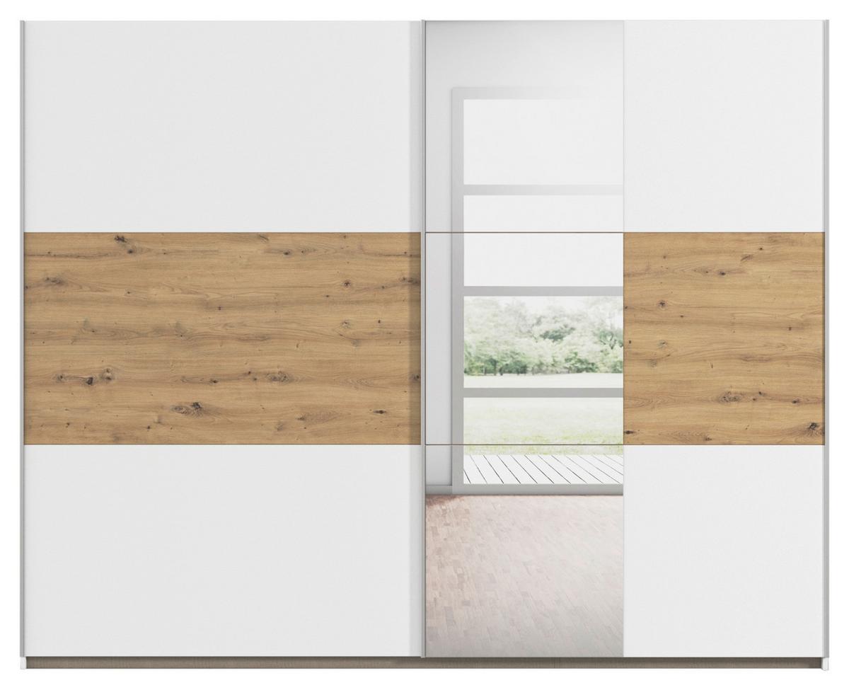 Schwebetürenschrank Mit Spiegel 261cm, Weiß/Eiche - Weiß/Eiche Artisan, KONVENTIONELL, Holzwerkstoff (261cm)