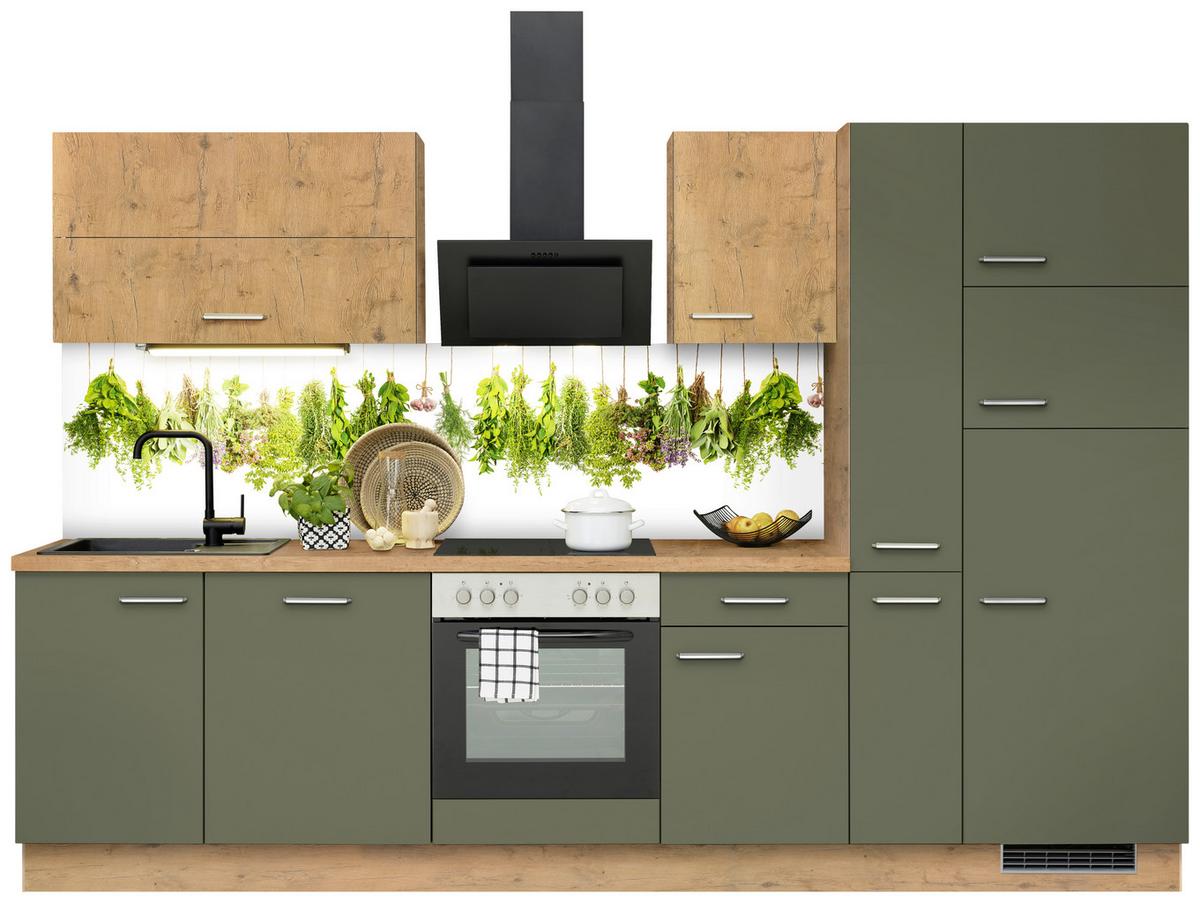 Küchenzeile Ip1200 Mit Geräte B: 310 Cm Terra Opal/eiche - Eichefarben, Basics, Holzwerkstoff (310cm) - Impuls