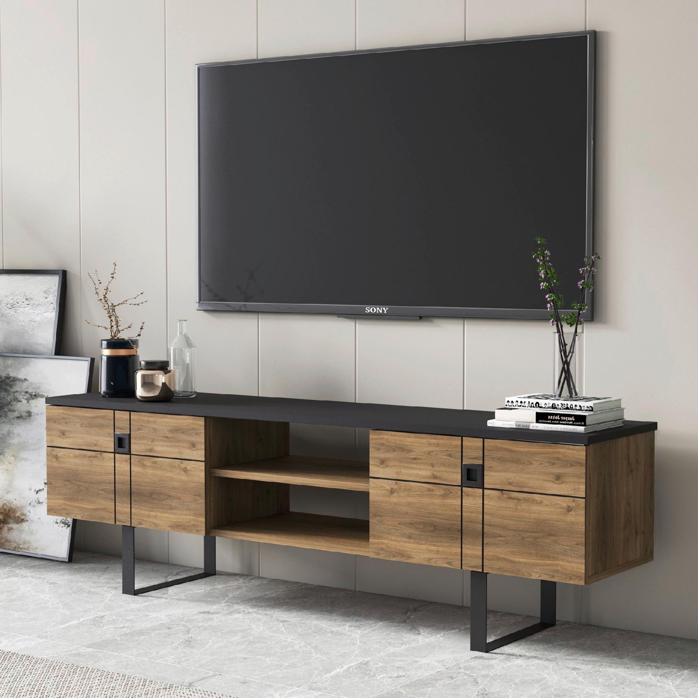 Lowboard Zeus TV-Schrank - Walnussfarben/Schwarz, Design, Holzwerkstoff (160/50/35cm) - Livetastic