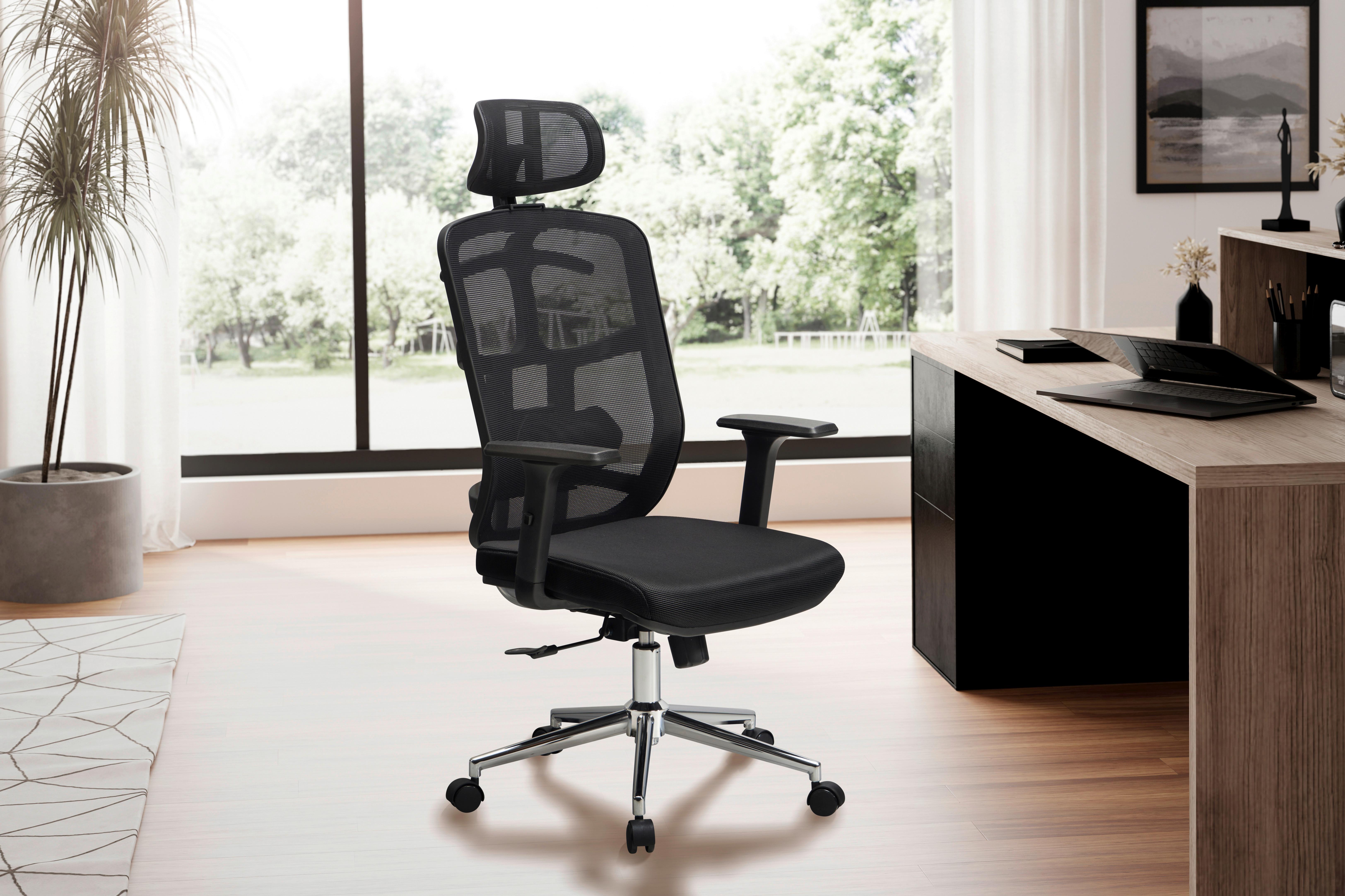 Drehstuhl Schwarz B: 68 cm - Chromfarben/Schwarz, Design, Kunststoff/Textil (68/130/68cm) - MID.YOU