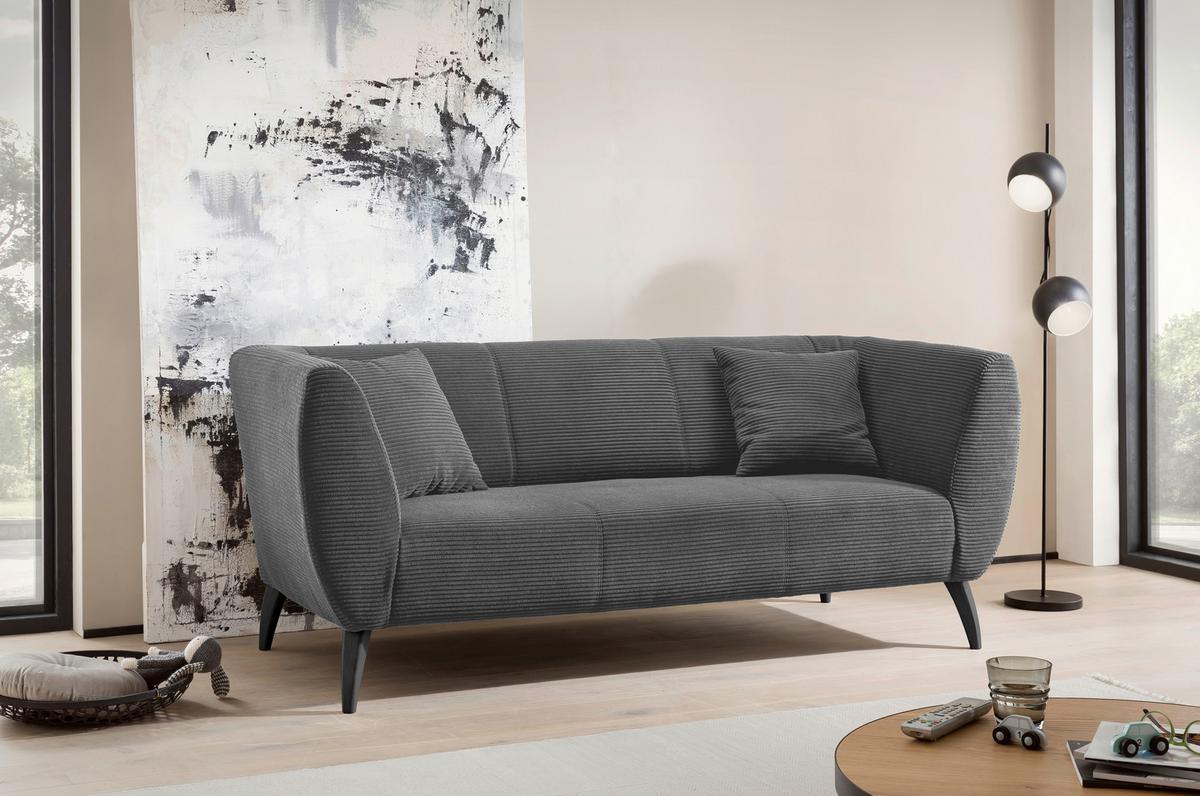 3-Sitzer-Sofa Colori Grau Rücken Echt - Schwarz/Grau, MODERN, Textil (208/83/88cm) - MID.YOU