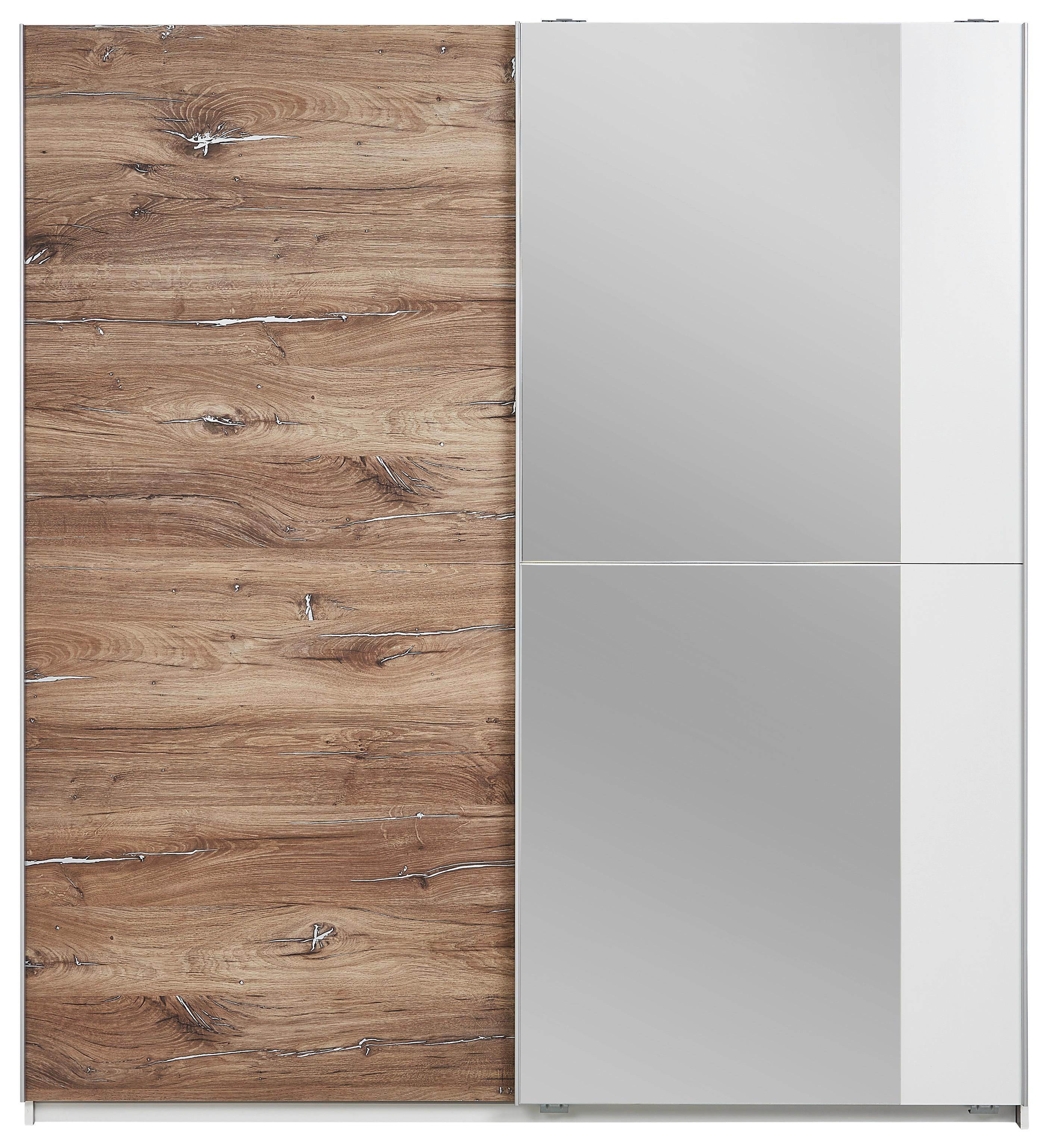 Skříň Se Zrcadlem Stripe Š. 180cm,bílá/dub Flagstaff - bílá/barvy dubu, Konvenční, kov/kompozitní dřevo (180/198/65cm)