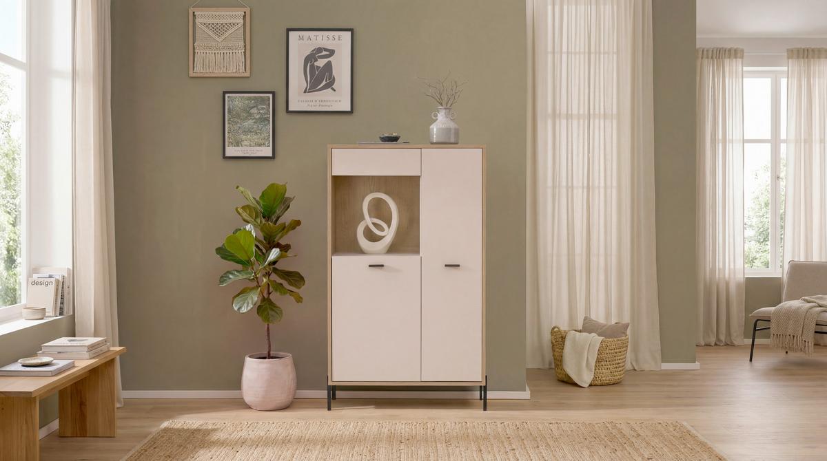 Vitrine Fredericia Eichefarben Kaschmir B: 80 cm - Kaschmir/Eichefarben, Design, Glas/Holzwerkstoff (80/150/35cm) - MID.YOU