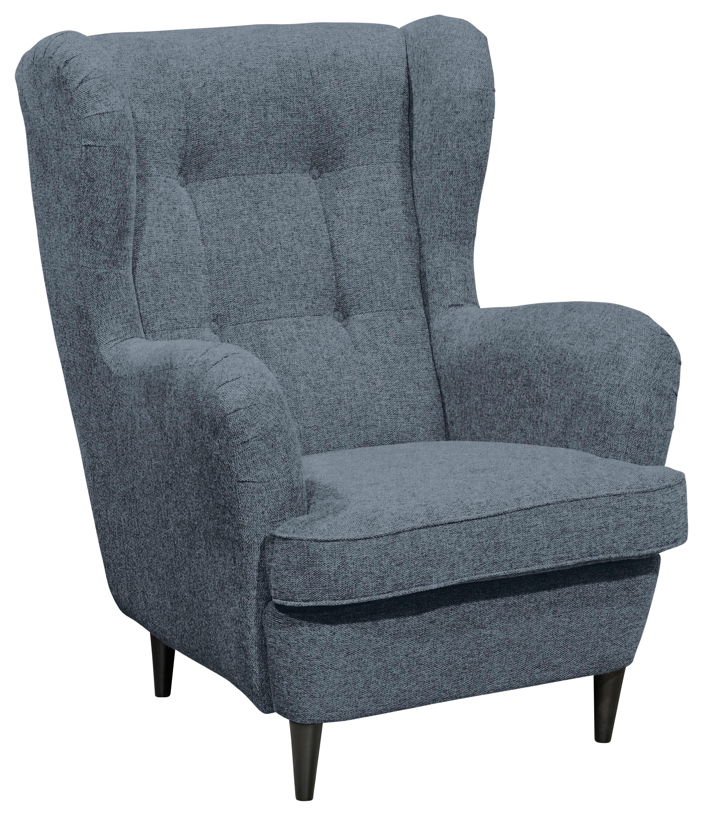 Ohrensessel Oskar Blau B: 78 cm - Blau/Schwarz, Basics, Textil (78/102/98cm) - Livetastic