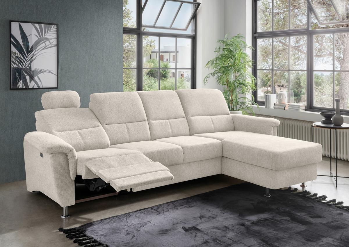 Ecksofa mit Relaxfunktion Parole Beige Chenille - Chromfarben/Beige, KONVENTIONELL, Textil (292/165cm) - Livetastic