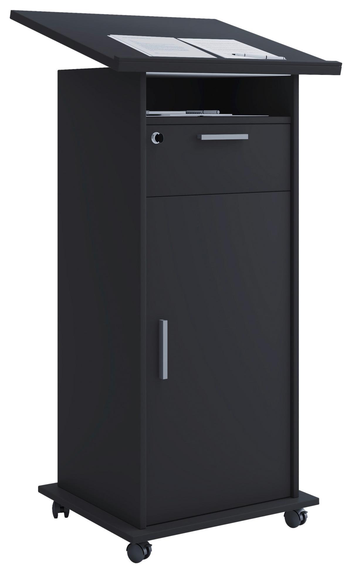 Stehpult mit Stauraum B: 60 cm H: 120 cm Meeta, Schwarz - Schwarz, Basics, Holzwerkstoff (60/50/120cm) - MID.YOU