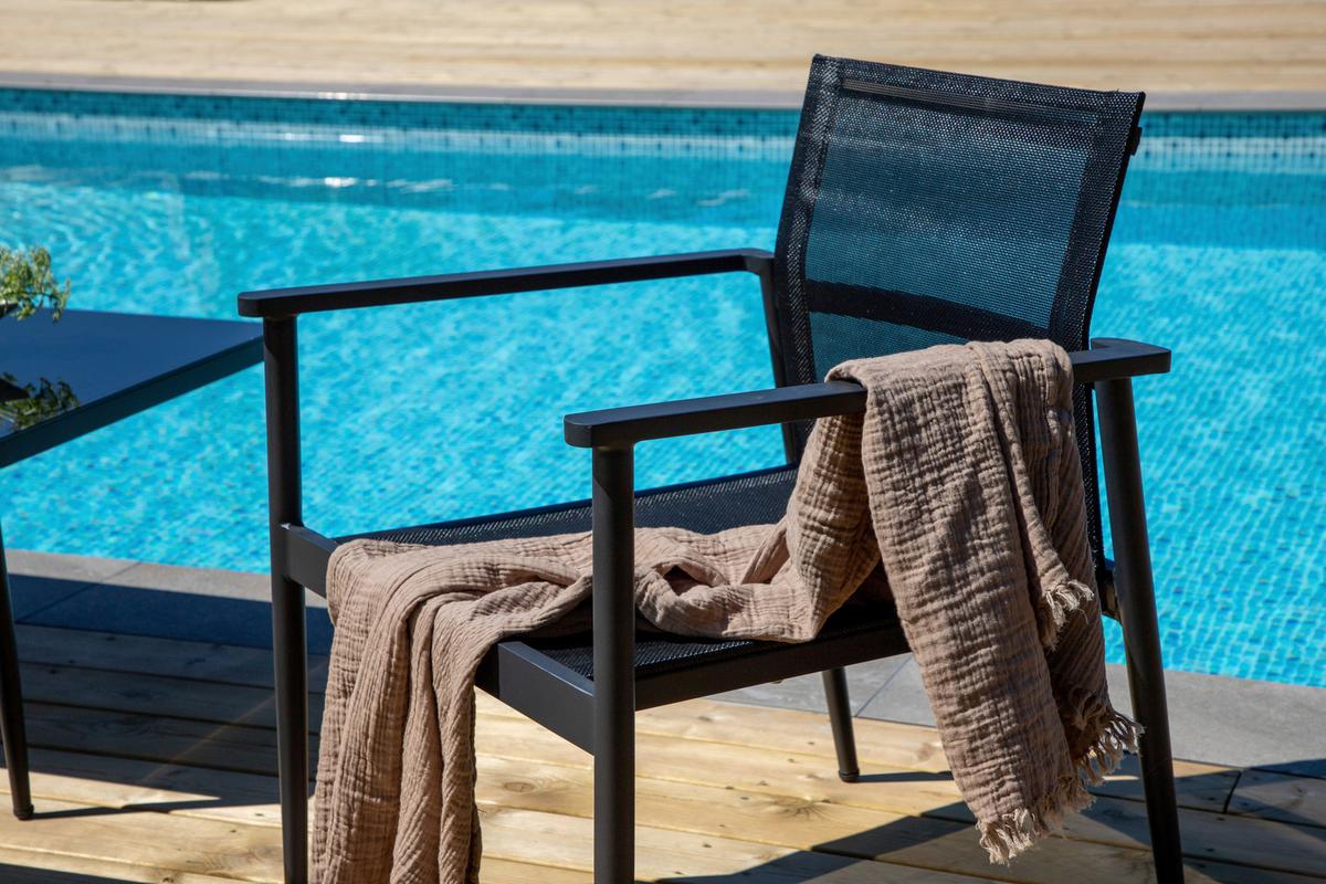 Gartengarnitur 4-Tlg. Break Aluminium/Glas - Schwarz, KONVENTIONELL, Glas/Textil - Gardenson