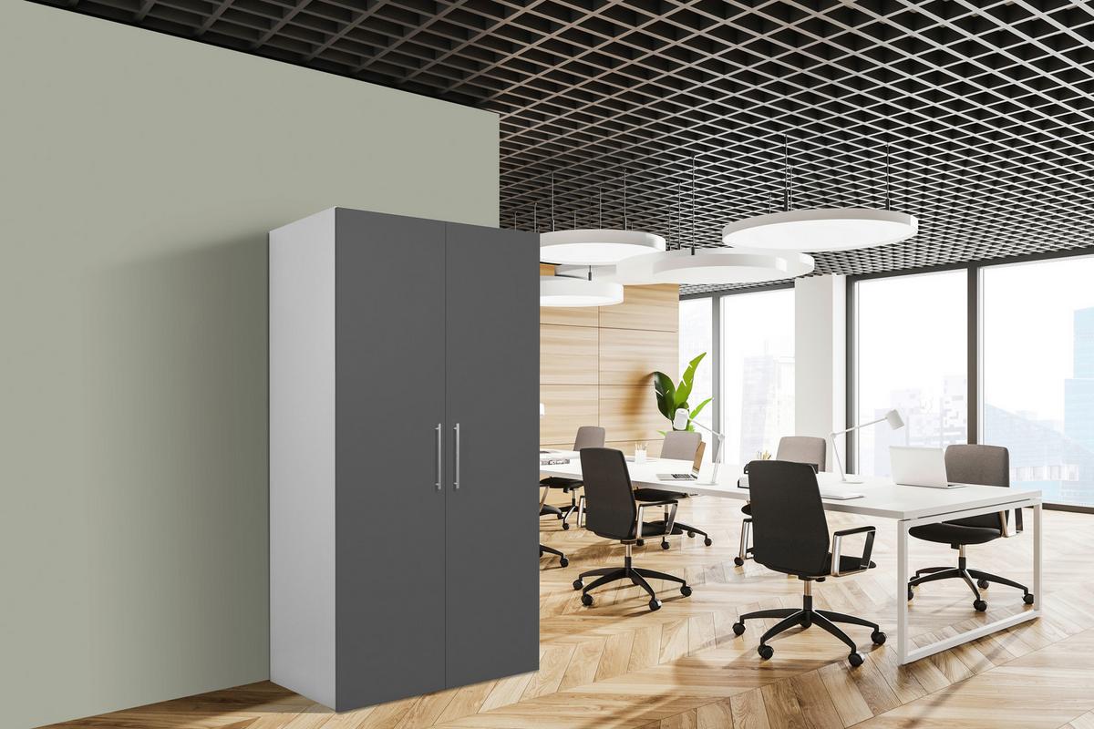 Schrankküche mit Mikrowelle + Kühlschrank 104 cm Weiß/Grau - Weiß/Grau, MODERN, Holzwerkstoff/Metall (104/193/67cm) - Respekta