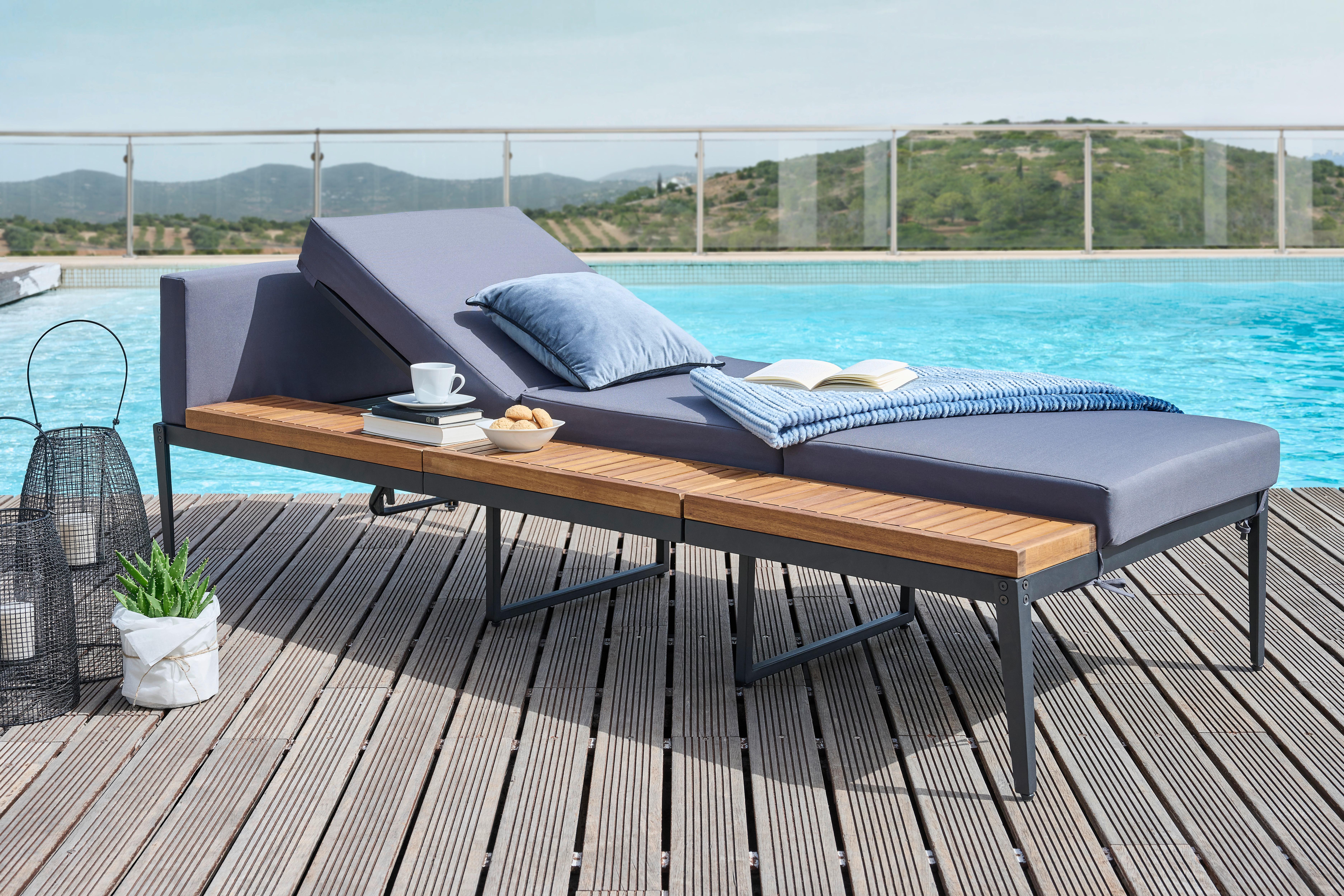 Sonnenliege Paris Metall Echtholz Mit Kissen - Dunkelgrau/Schwarz, MODERN, Holz/Metall (81/61,5-84/201cm) - Beldano